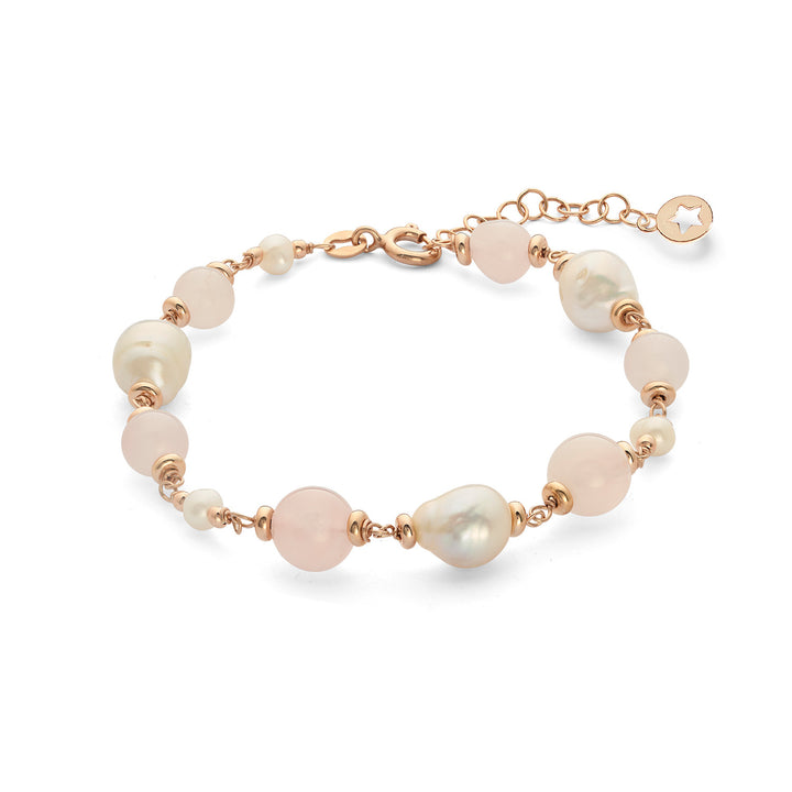 Comete 925‰ Stříbrný náramek s perlami Acquadolce a Rose Quartz BRA278
