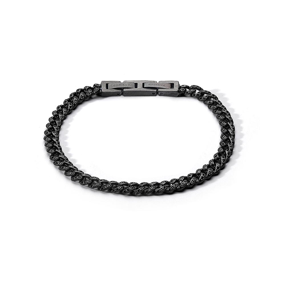 Comete armbånd i 925‰ ruthenium sølv, sort PVD stål, sorte zirkoner UBR1291M17