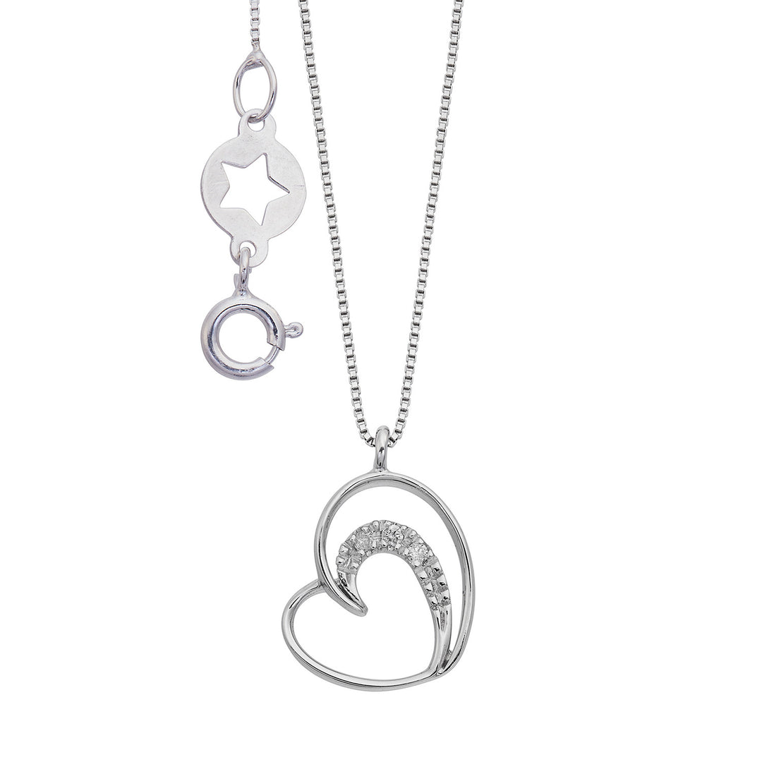 Collar Comete en oro blanco 750 ‰ y doble corazón de diamantes GLB1648