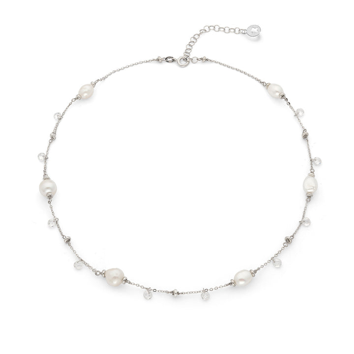 Comete Necklace in 925‰ Silver with Acquadolce Pearls and white crystals GLA278