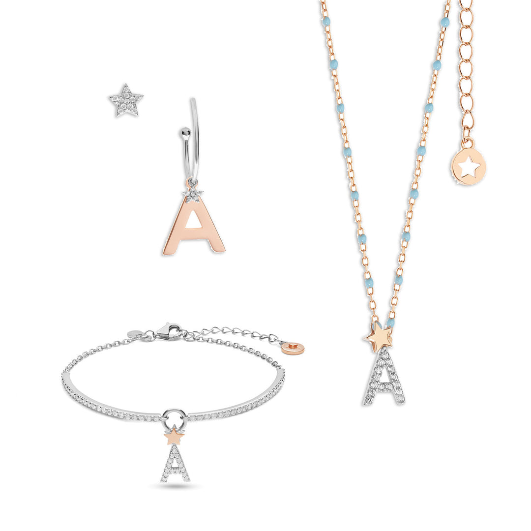 Comete Collana, orecchini e bracciale in Argento Lettera A KIT173148177