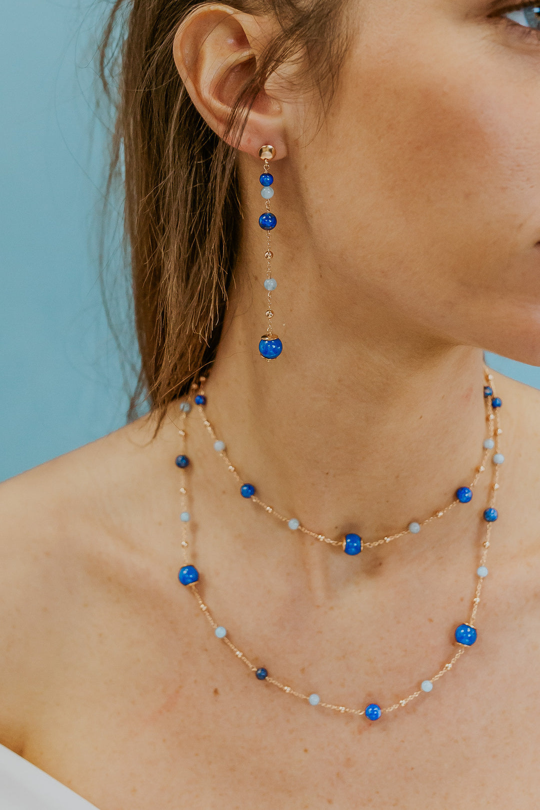 Comete-Ohrringe aus 925‰ Silber mit Aquamarin, Lapis, farbigem Quarz ORA218