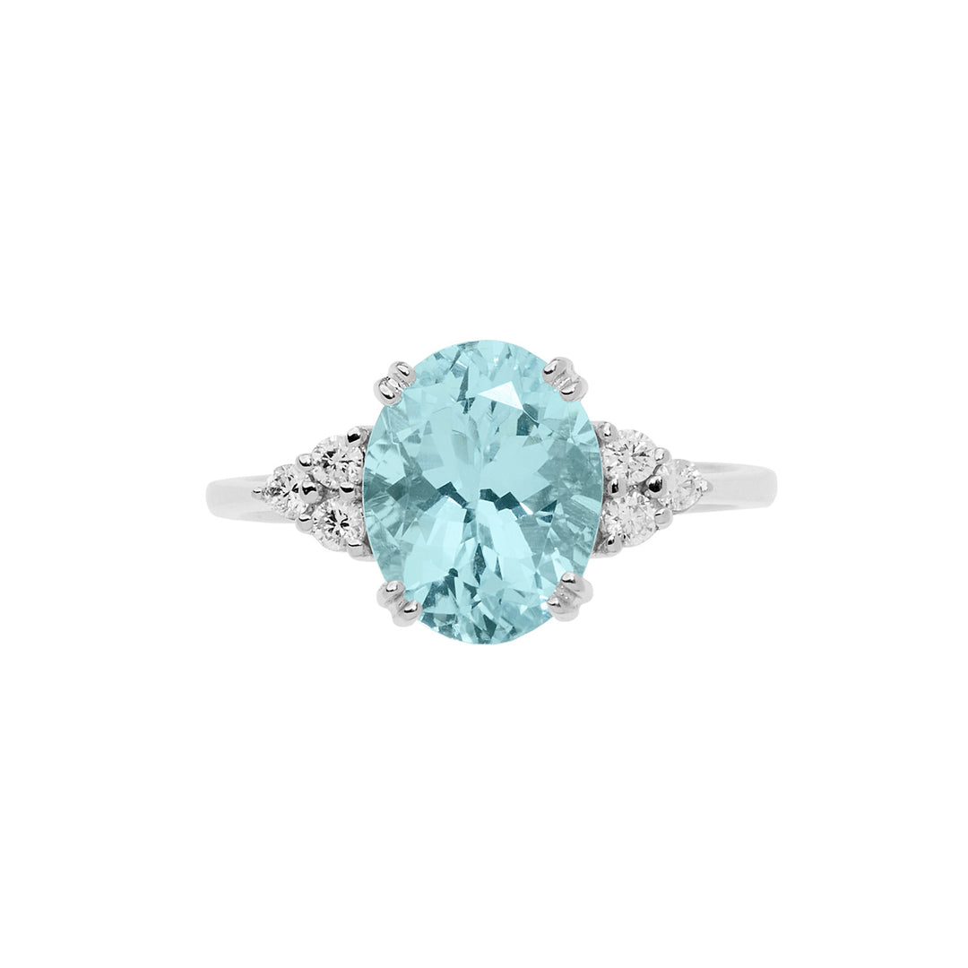 Comete guldring med diamanter og akvamarin Oval ANQ336