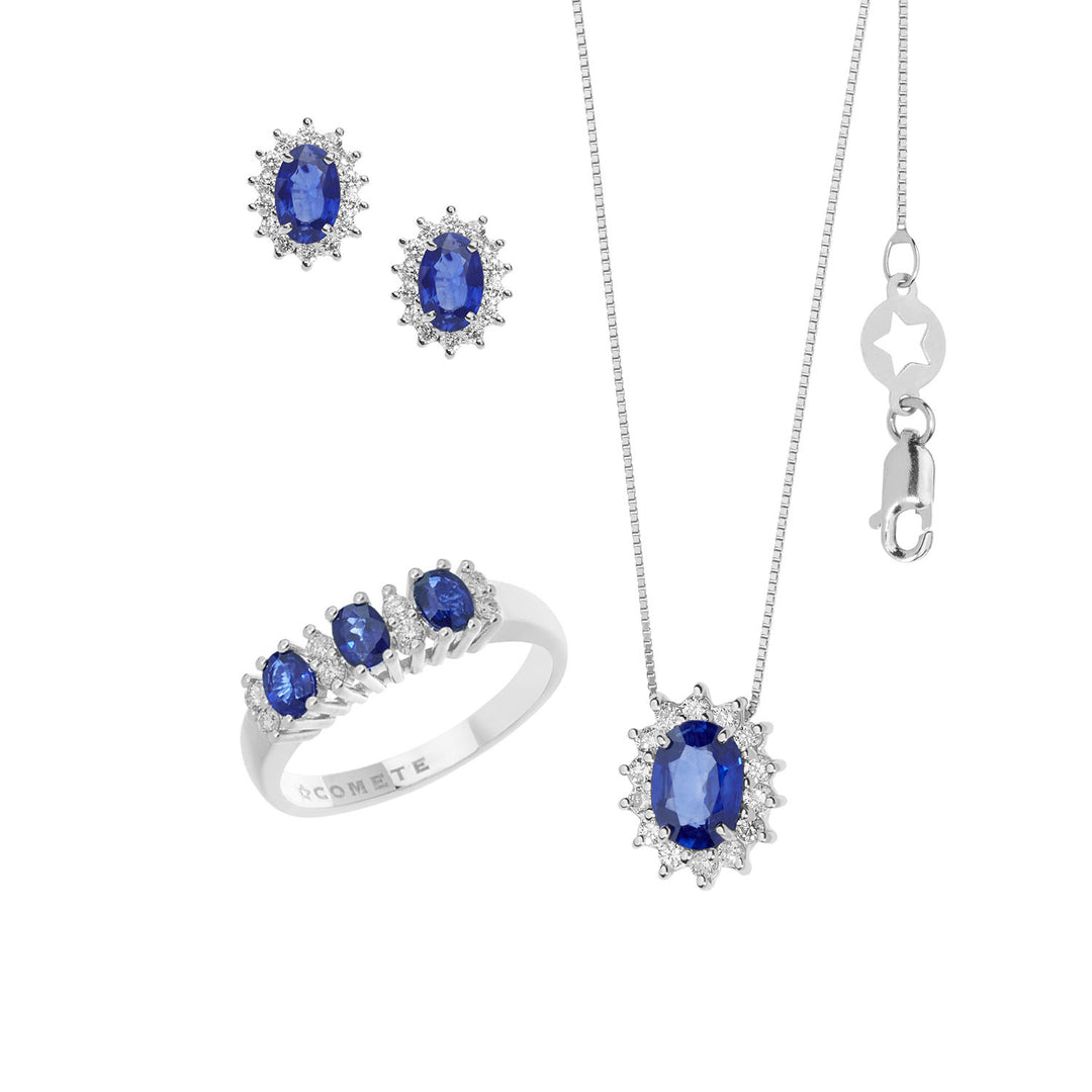 Comete Collana, Anello e Orecchini in Oro Diamanti e Zaffiro blu ovale KIT156425591022