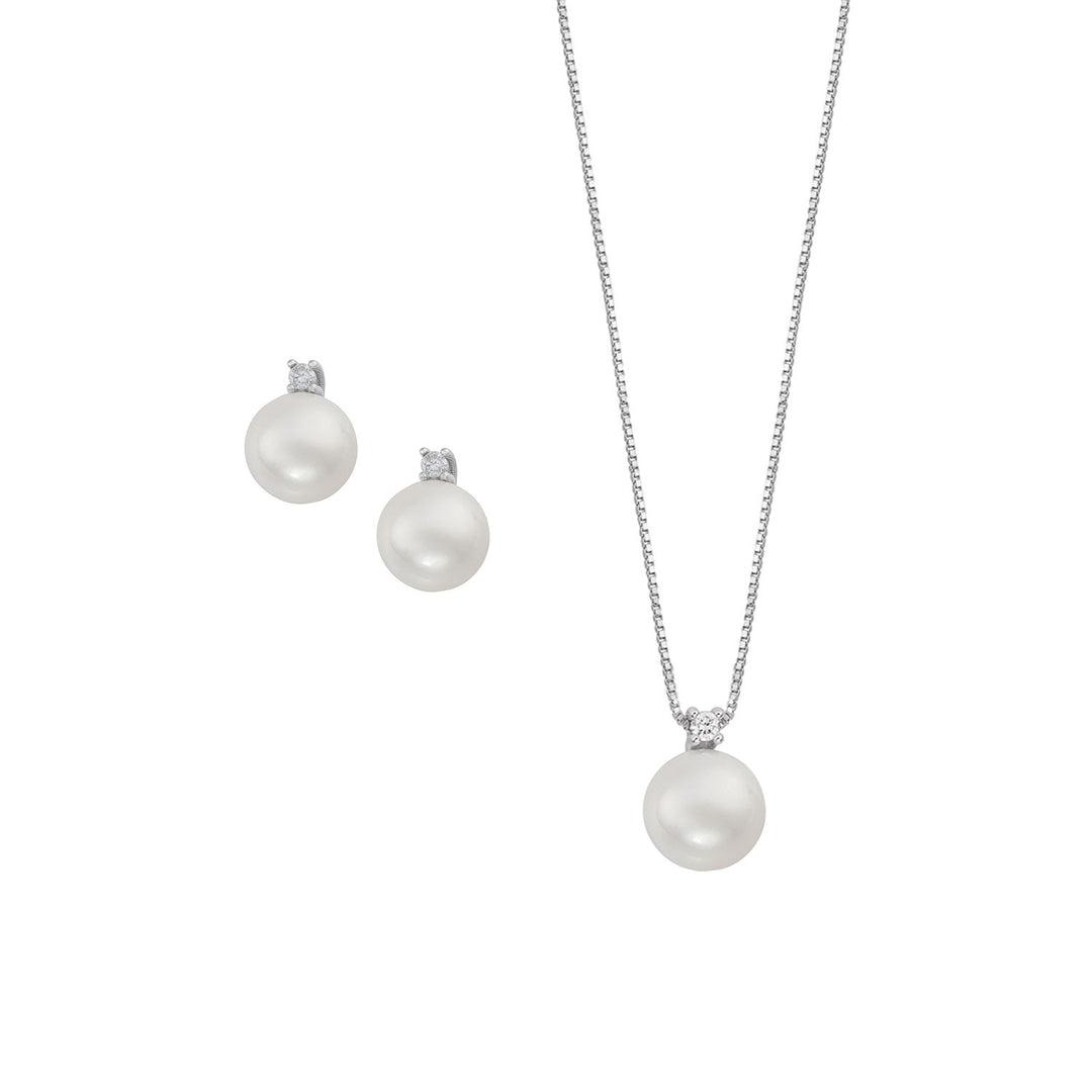 Comete Collana e Orecchini con Perla in Oro e Diamante con Catena a Molla KIT630766