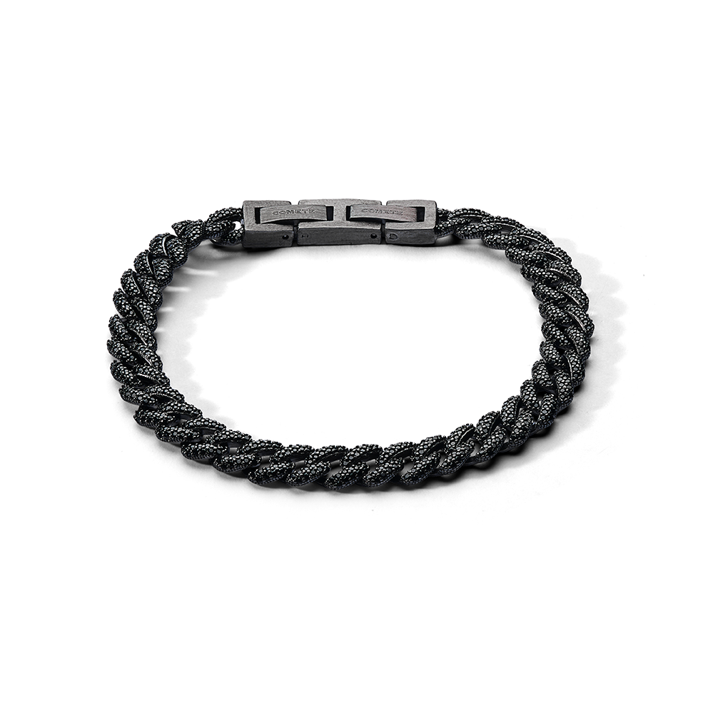 Comete armbånd i 925‰ ruthenium sølv, sort PVD stål med sorte zirkoner UBR1294M20
