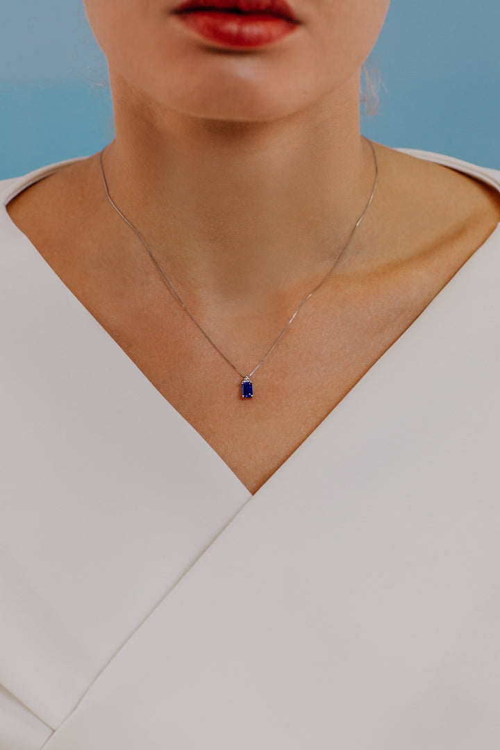 Comete Girocollo in Oro Diamanti e Zaffiro blu Ottagonale GLB1440
