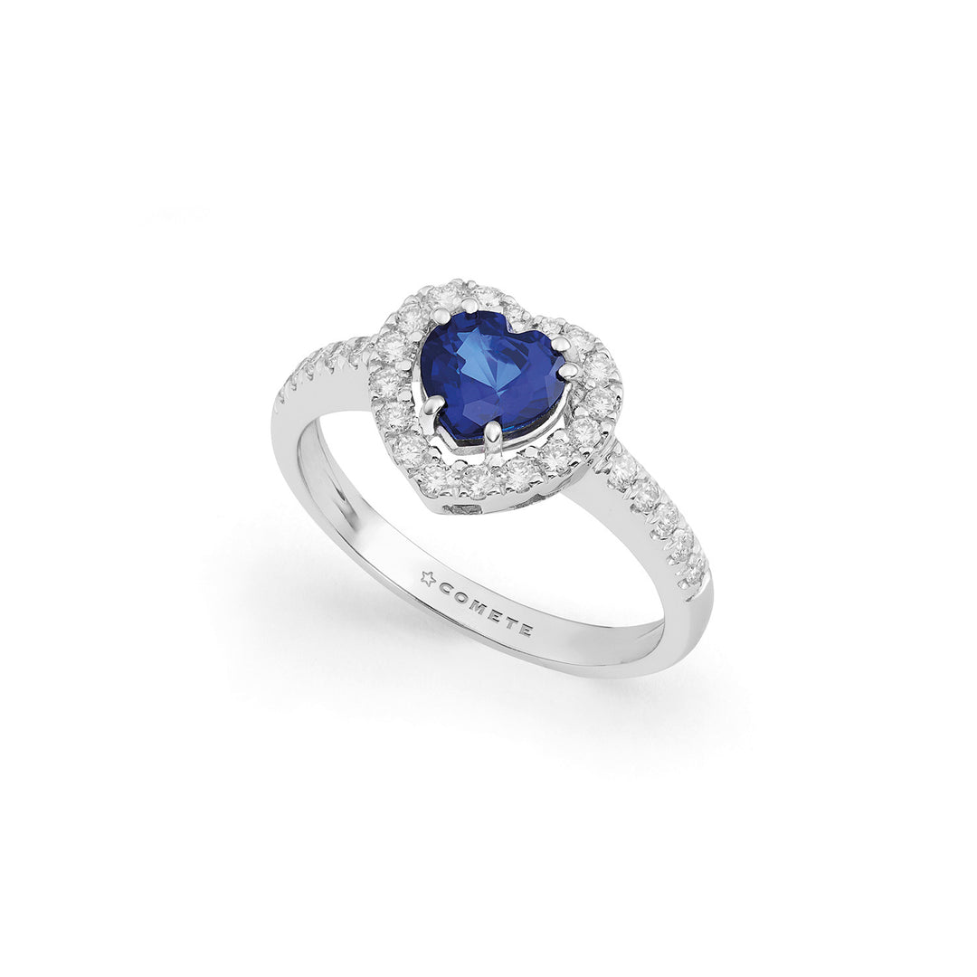 Comete 750‰ gouden ring met diamanten en hartvormige saffier ANB2762