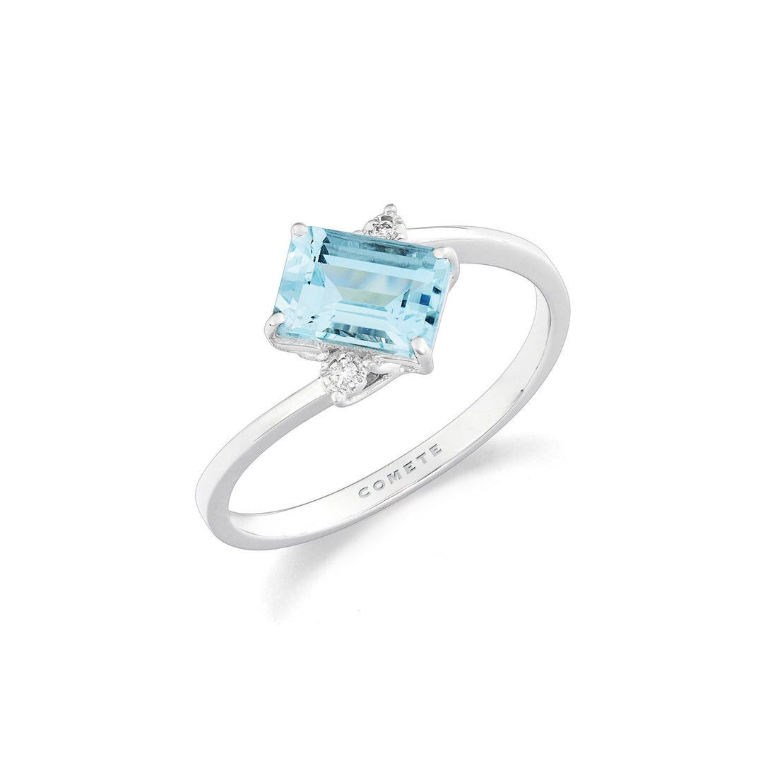 Comete Ring gull og hvite diamanter med åttekantet akvamarin ANQ357