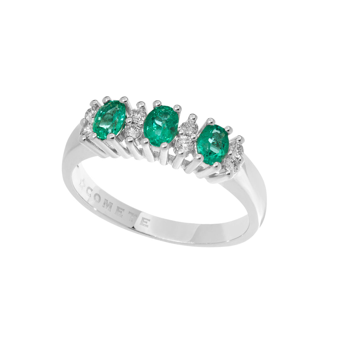Comete Ring in White Gold with Diamonds and Oval Emeralds ANB2561S3