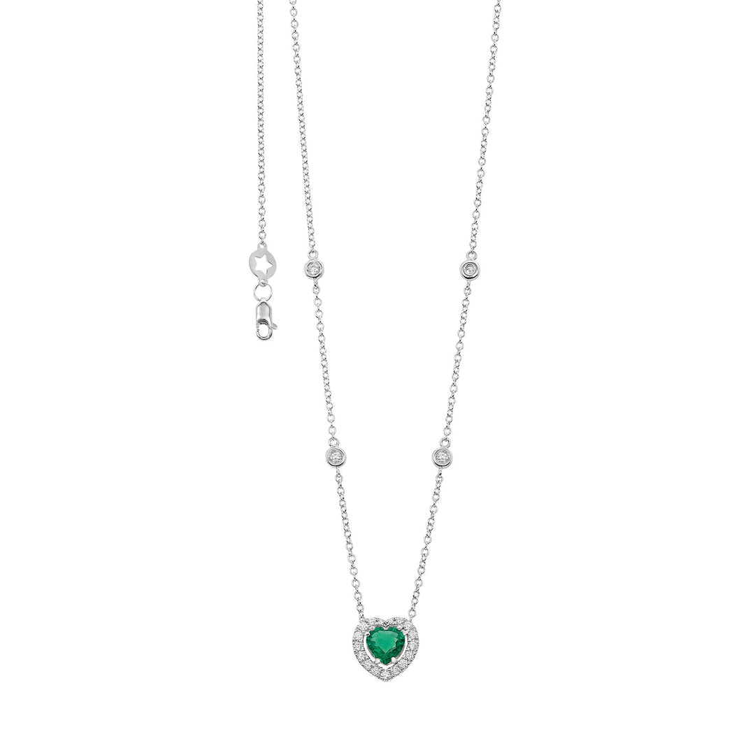 Collar Comete de oro 750 ‰ con esmeralda en forma de corazón y diamantes GLB1718