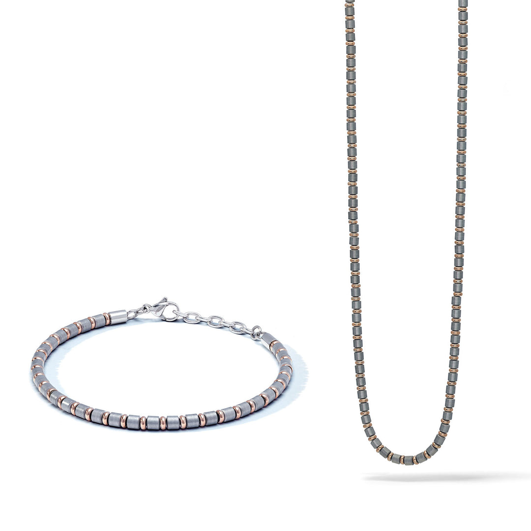 Comete Collana e Bracciale in Acciaio, pvd rosè e grigio con Ematite KIT7311145