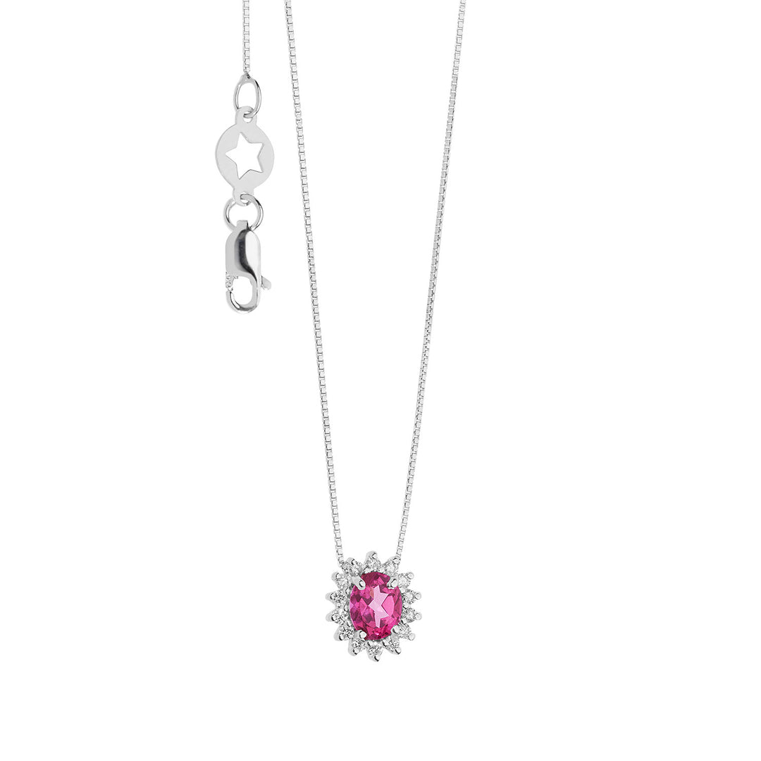 Comete Girocollo in Oro Diamanti e Topazio Rosa ovale GLB1581