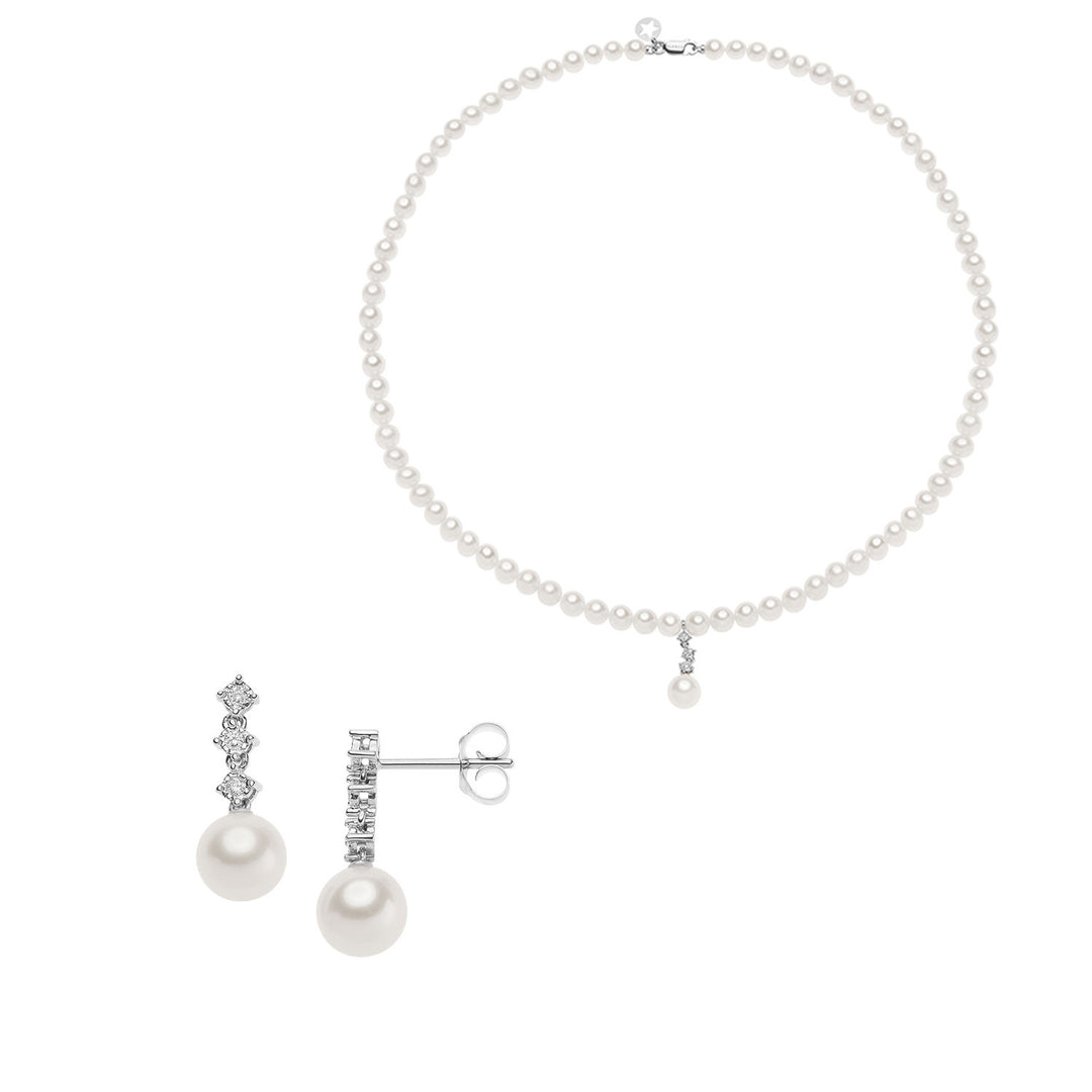 Comete Girocollo e Orecchini Filo Perle con Oro e Diamanti Trilogy KIT324740