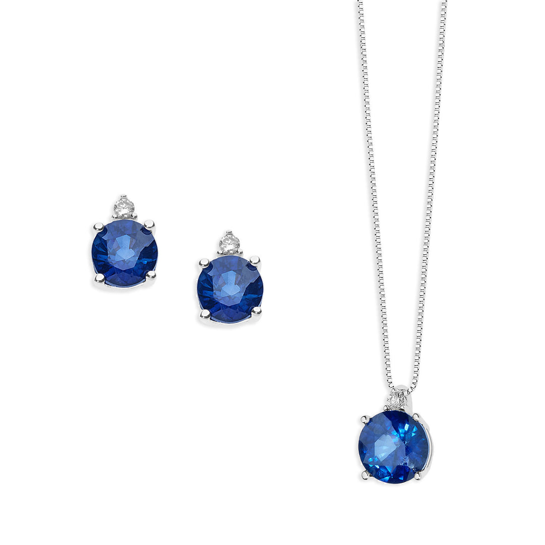 Comete Collana e Orecchini Storia di luce in Oro Diamanti e Zaffiri blu tondi KIT1388880