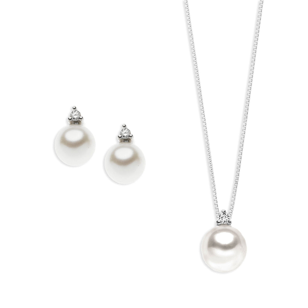 Comete Collana e Orecchini Punto luce Perla in Oro e Diamante KIT434545