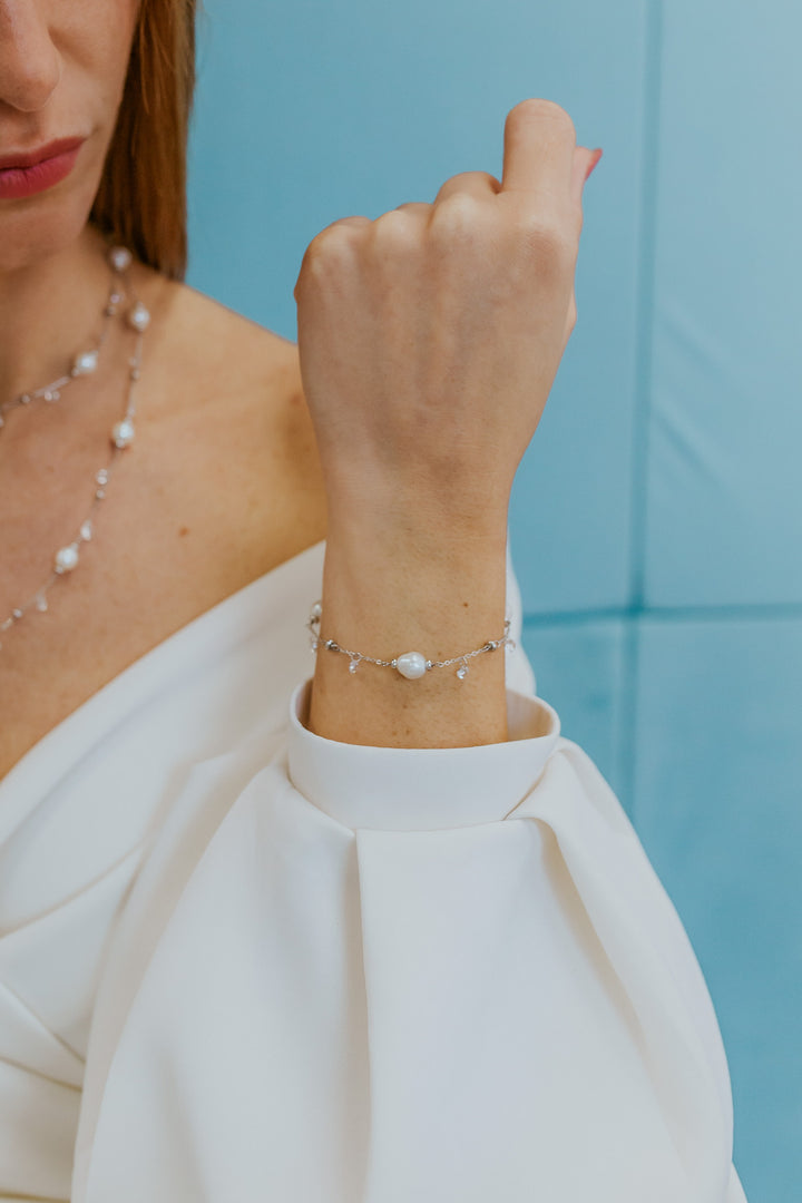 Pulsera Comete de plata 925 ‰ con perlas Acquadolce y cristales blancos BRA276