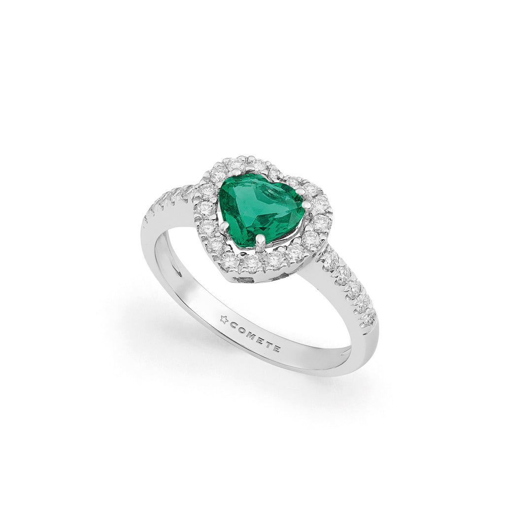 Comete 750‰ gouden ring met hartvormige smaragd en diamanten ANB2764