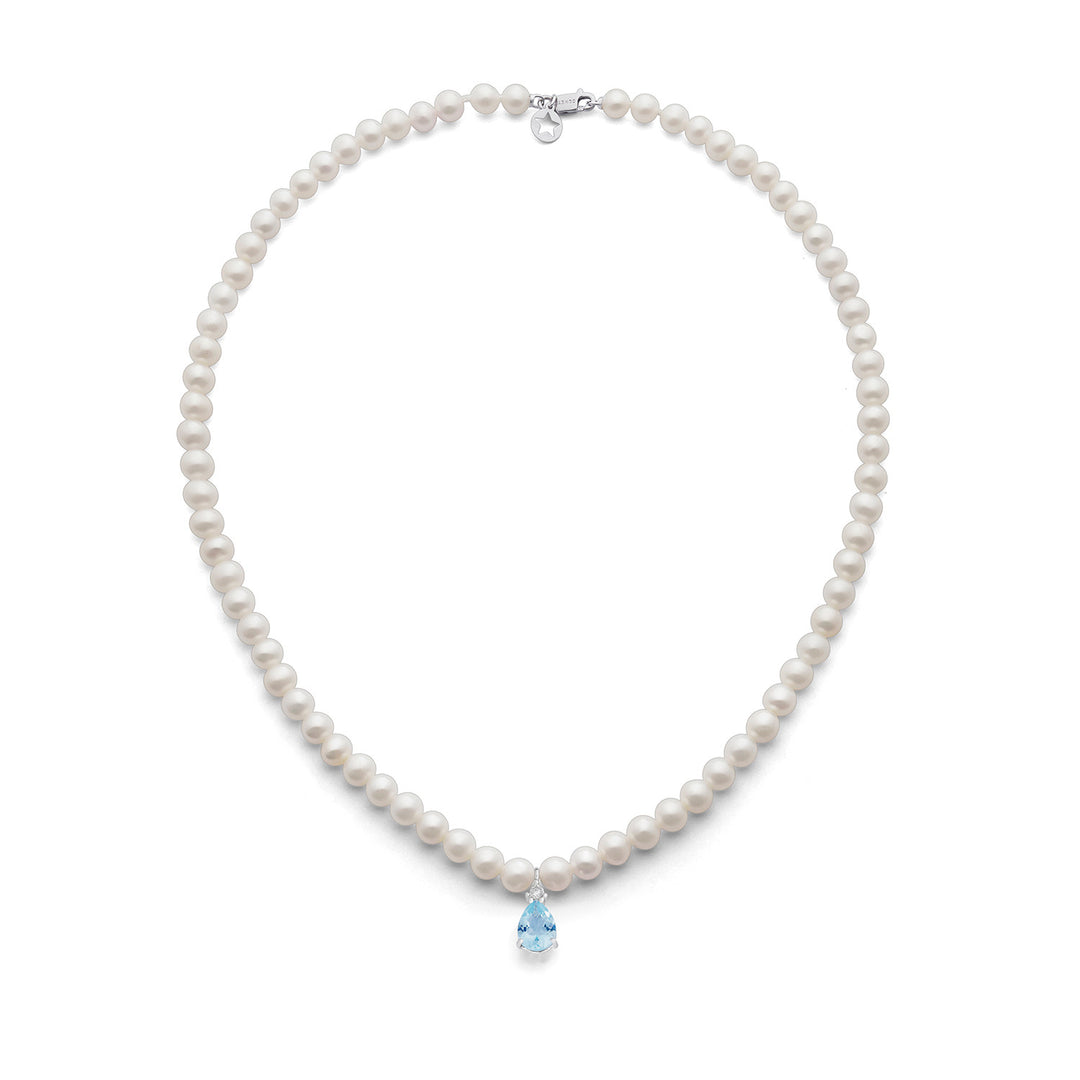 Comete Choker Halskæde Perler i guld og diamant og akvamarin drop FWQ378