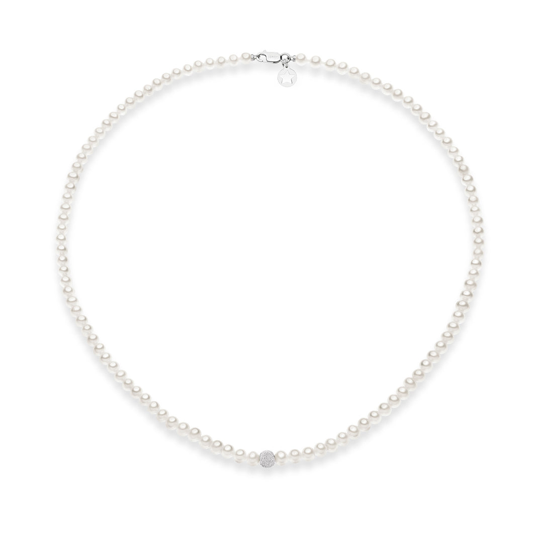 Comete Collana Filo Perle Acquadolce in Oro e sfera Diamantata FWQ196B