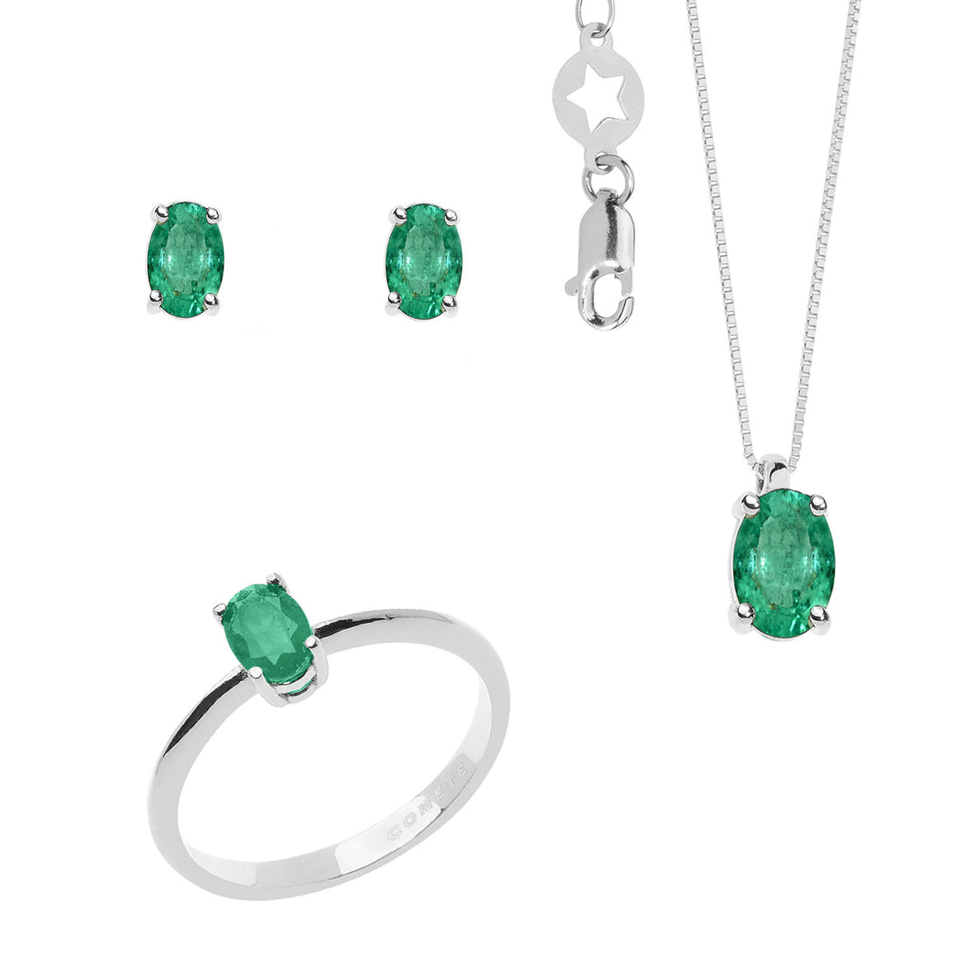 Comete choker, ring og øreringe i hvidguld med ovale smaragder KIT1642S32677S31093S3