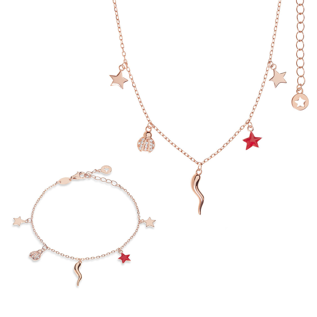 Comete Collana e Bracciale in Argento Cornetto, collezione Talismano KIT249244