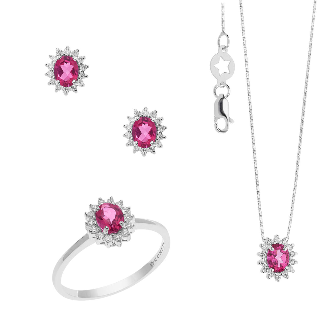 Comete Collana, Anello e Orecchini in Oro Diamanti e Topazio Rosa ovale KIT158125951039