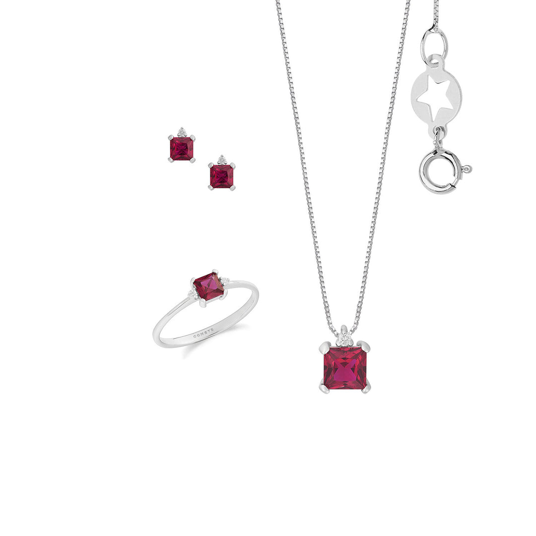 Comete Choker, øreringe og ring i hvidguld, diamanter og rubiner carrè KIT168027071124