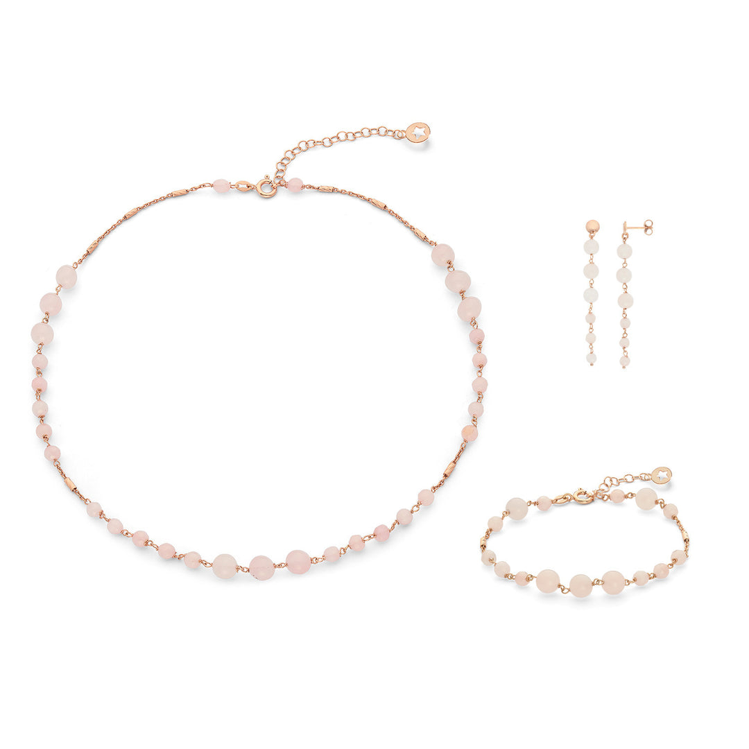 Comete Bracciale, collana e orecchini Argento 925‰ con Quarzo rosa e Giada colorata KIT279226277