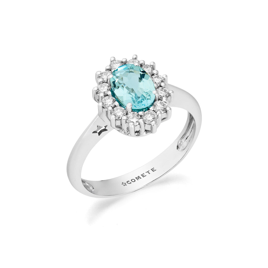 Comete Goldring mit Diamanten und Aquamarin oval ANQ360