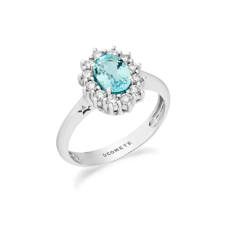 Comete Goldring mit Diamanten und Aquamarin oval ANQ360