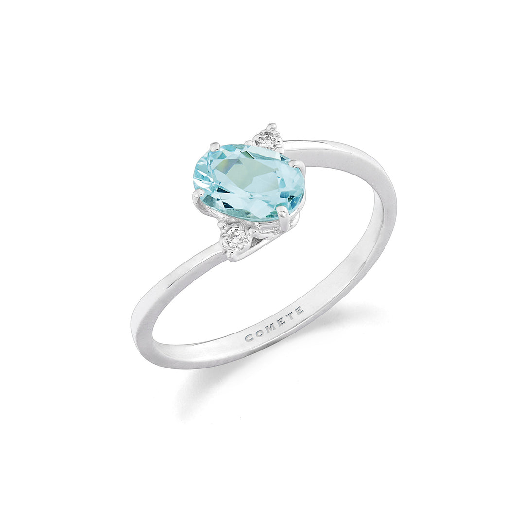 Anillo Comete Oro y Diamantes Blancos con Aguamarina Ovalada ANQ355