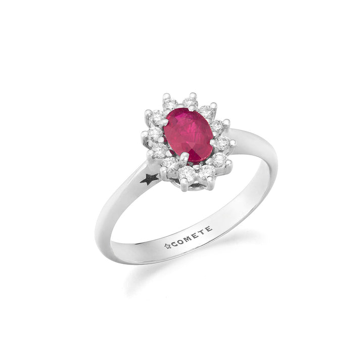 Comete White gold ring with diamonds and oval ruby ANB2747