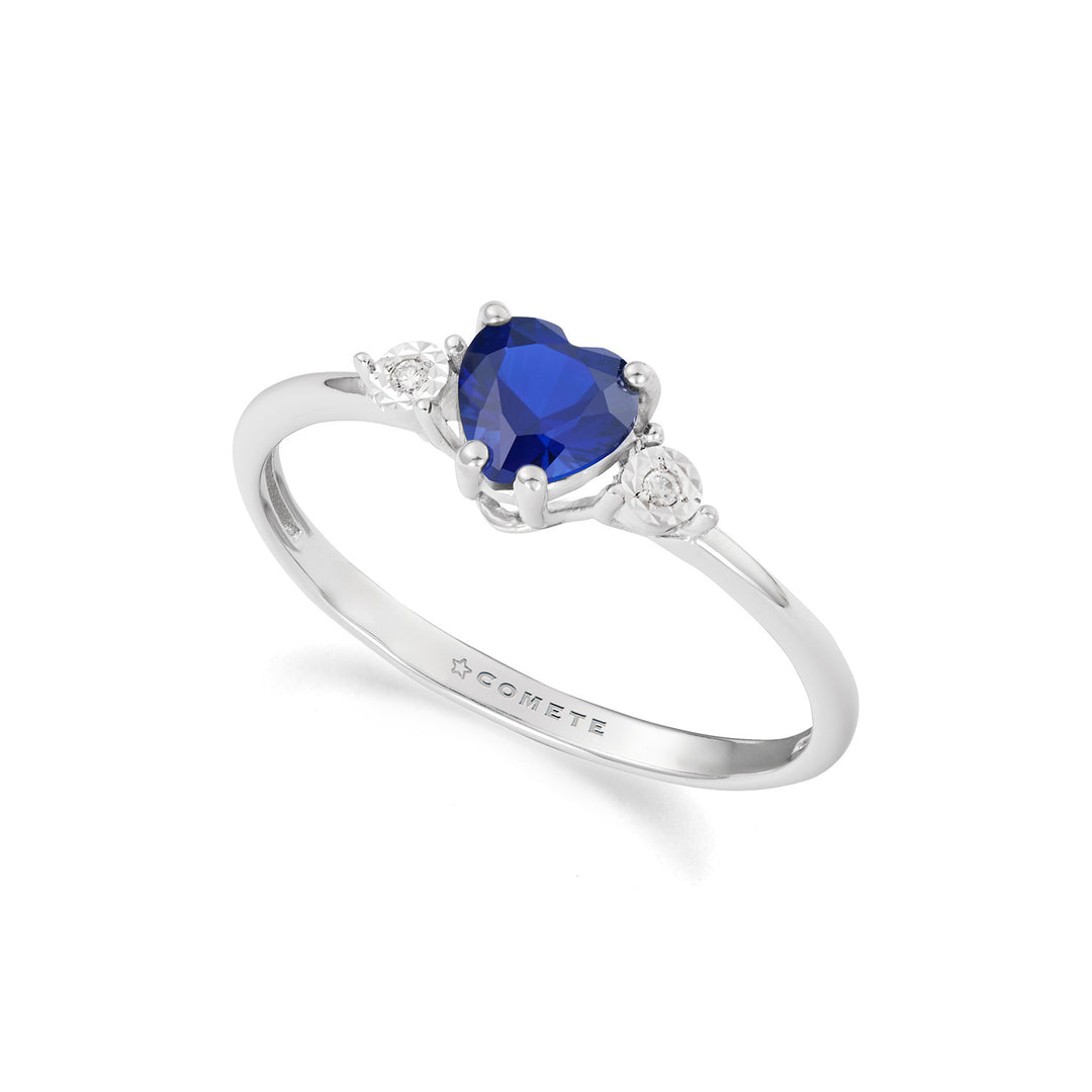 Comete Hartjesring in witgoud, diamanten en herkristalliseerde blauwe saffier KANB1914