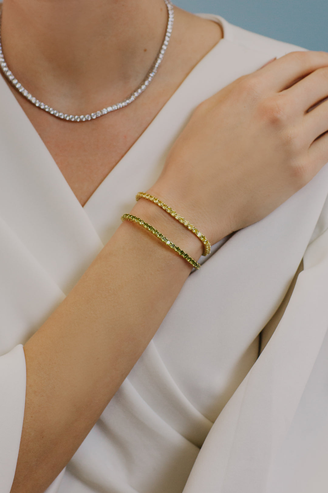 Comete Tennis in Argento giallo e zirconi Peridot BRA239M18
