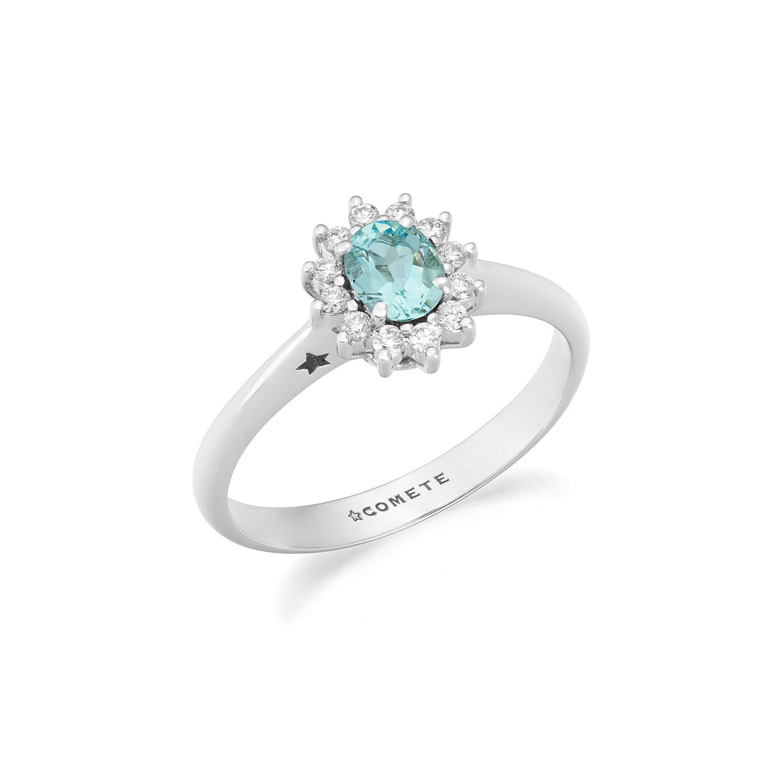 Comete guldring med diamanter og oval akvamarin ANQ362