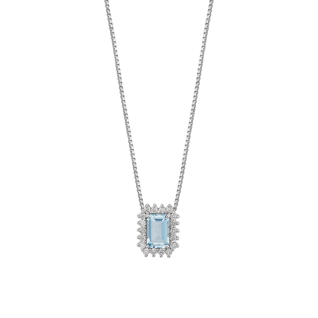 Collar Comete en oro blanco 750 ‰, diamantes aguamarina octogonales GLQ308