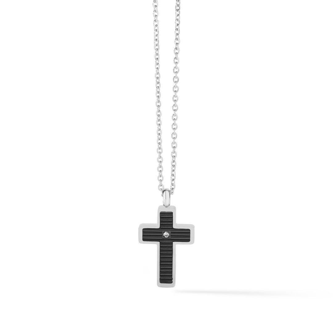 Náhrdelník Comete Cross z oceli a černého PVD z kolekce UGL635 Texture Collection