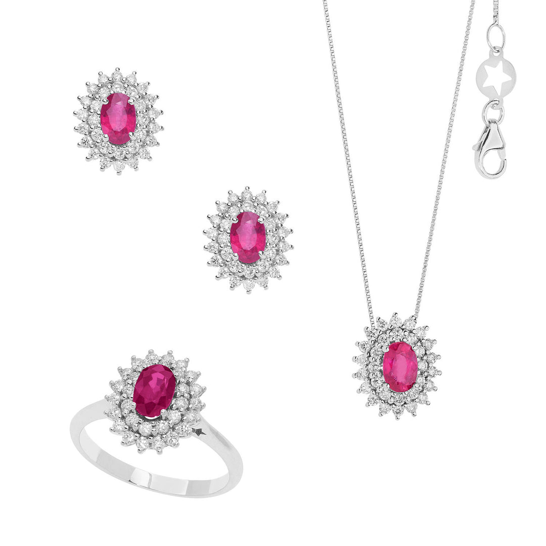 Comete Collana, Anello e Orecchini Regina in Oro Diamanti e Rubini ovali KIT160226221057