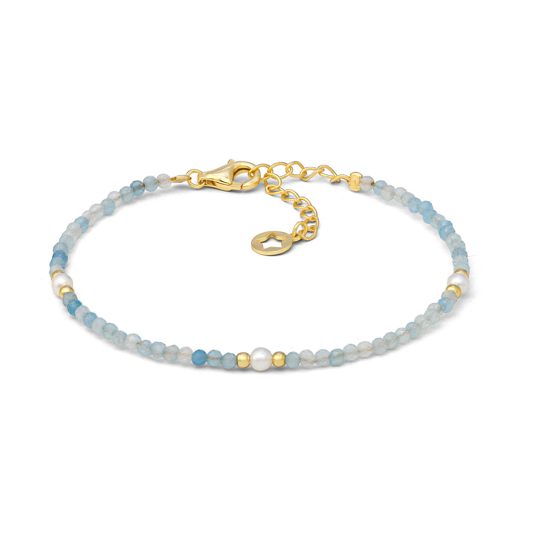 Comete-Armband aus 925‰-Goldsilber mit Aquamarin und Perlen BRA282