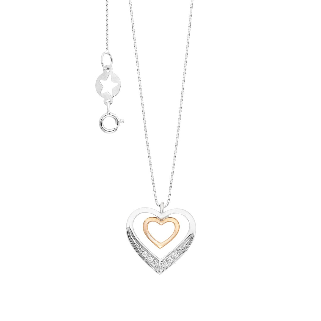 Collar Comete Heart en oro blanco y rosa de 750 ‰ y diamantes blancos GLB1704