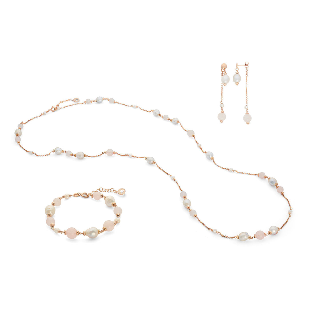 Comete Pulsera, collar y pendientes de Plata 925 ‰ con Perlas Acquadolce y Cuarzo Rosa KIT280227278