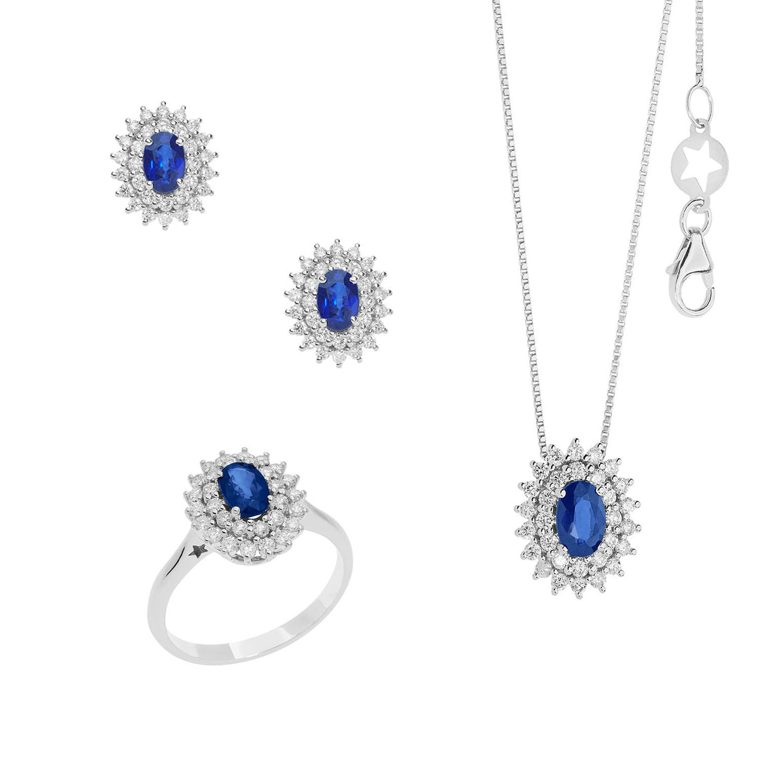 Comete Collana, Anello e Orecchini Regina in Oro Diamanti e Zaffiro blu ovale KIT160126211056