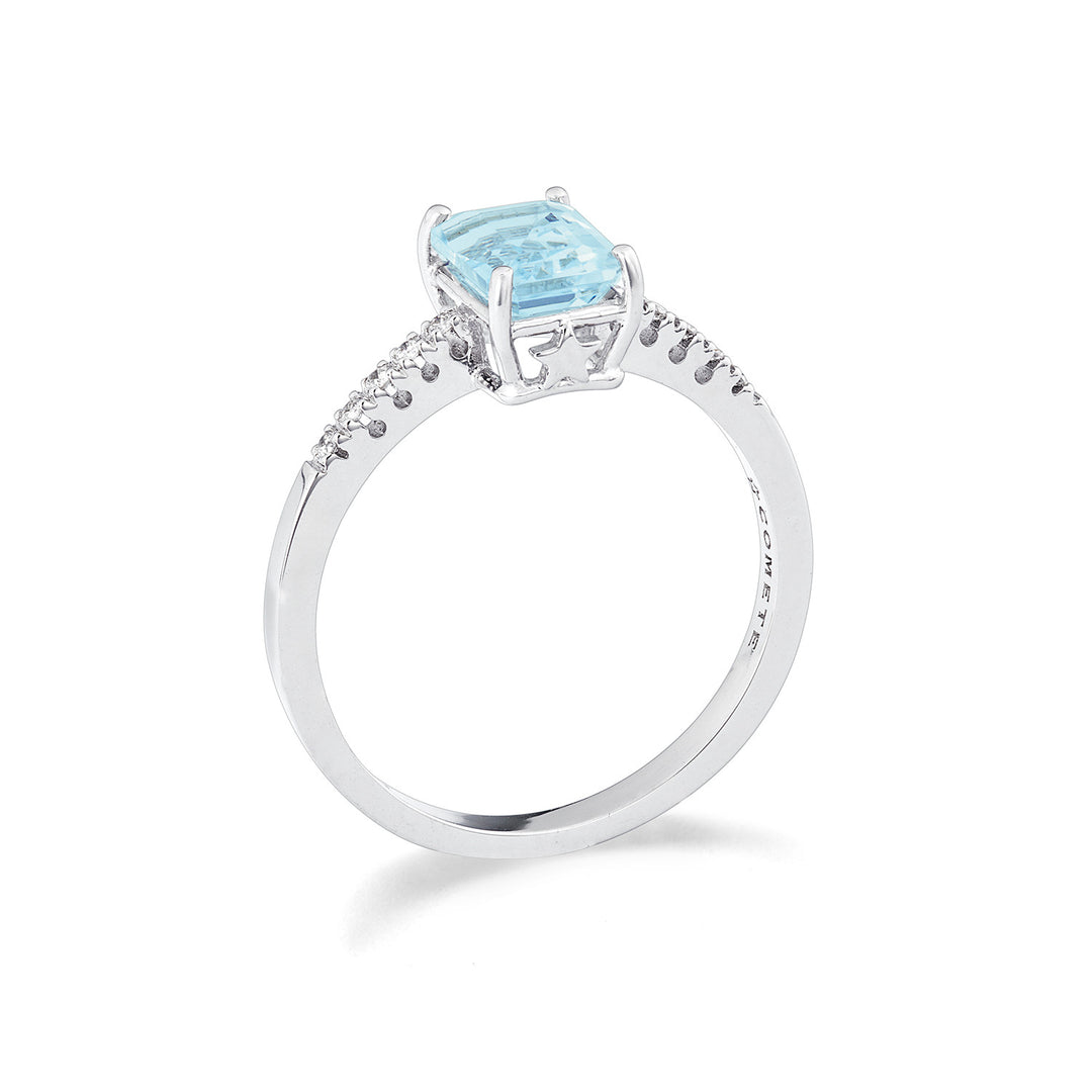 Comete Octagonal Aquamarine Ring i gull og diamanter ANQ353