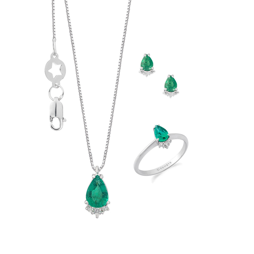 Comete Ring, necklace and earrings 750‰ gold, diamonds and emerald drop KIT169927421151
