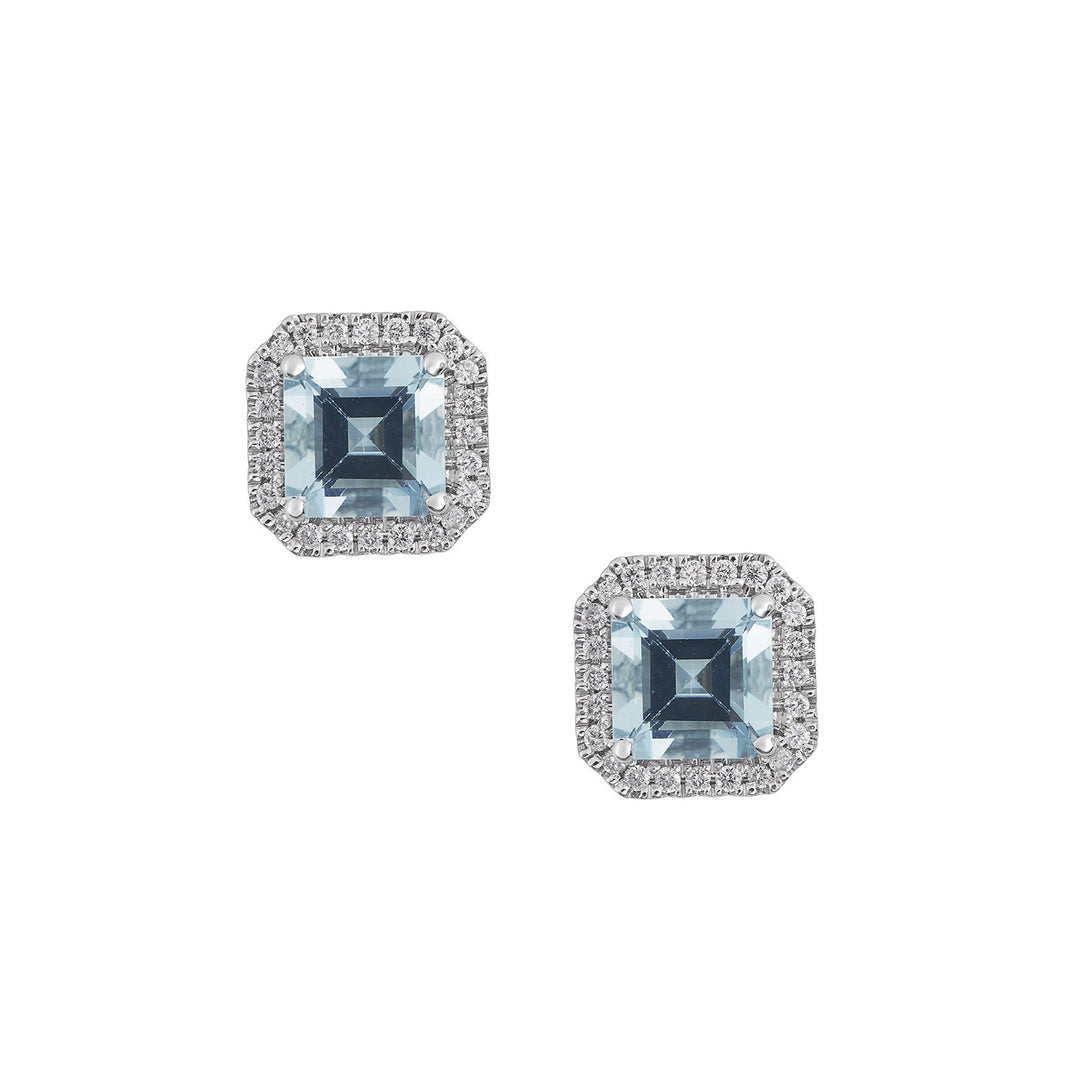 Pendientes Comete en oro blanco y diamantes aguamarina octogonales ORQ269