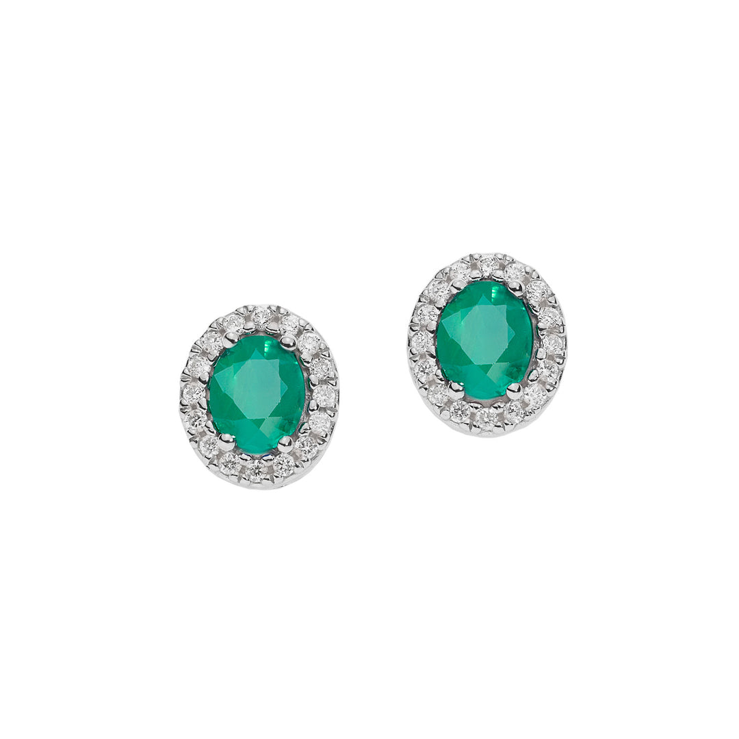 Zlaté náušnice Comete s diamanty a oválnými smaragdy ORB1119S3