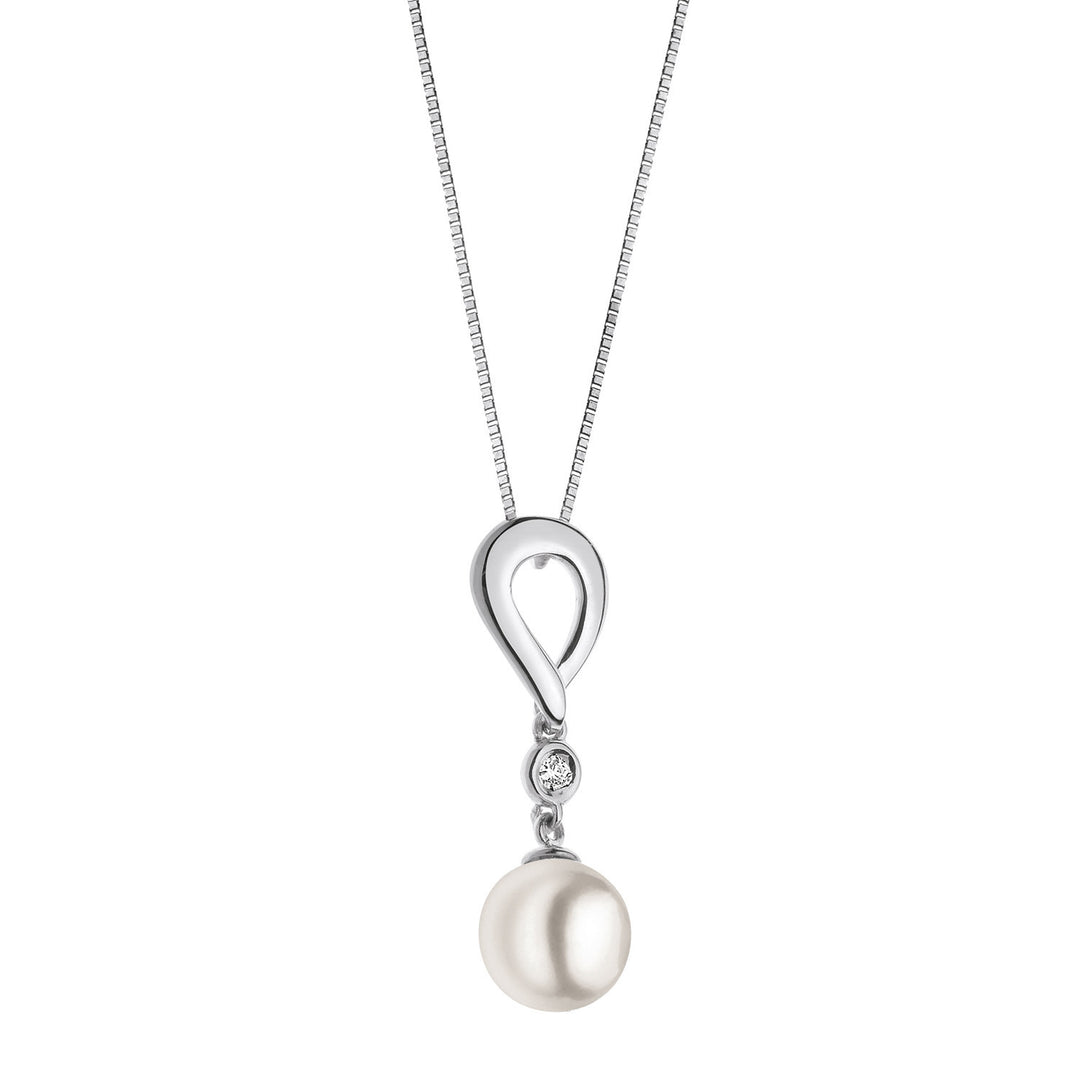 Comete ketting in wit goud met parel en diamant GLP404