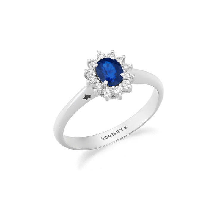 Comete Witgouden ring met diamanten en ovale saffier ANB2745