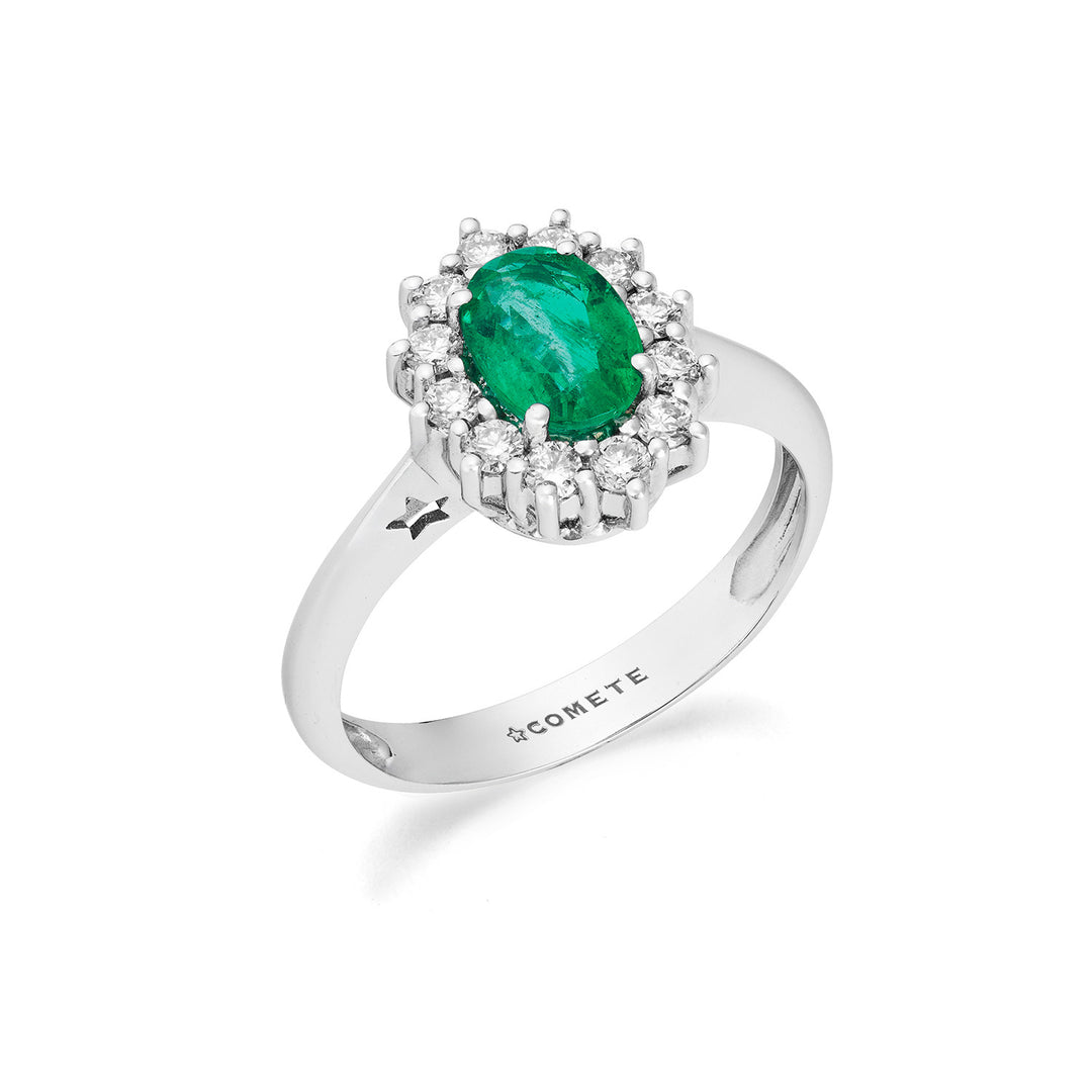 Comete Hvitt gullring med diamanter og oval smaragd ANB2749S3